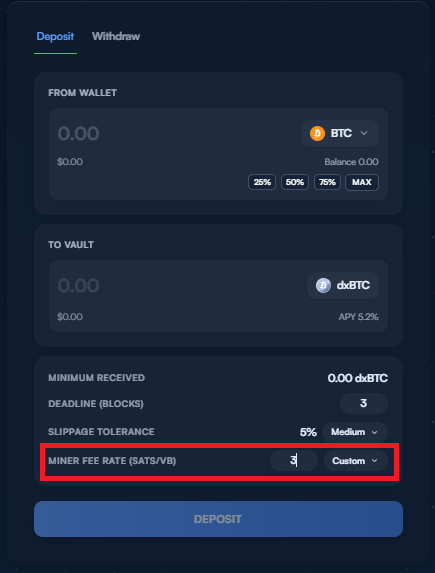 Deposit Input with Fee Selector