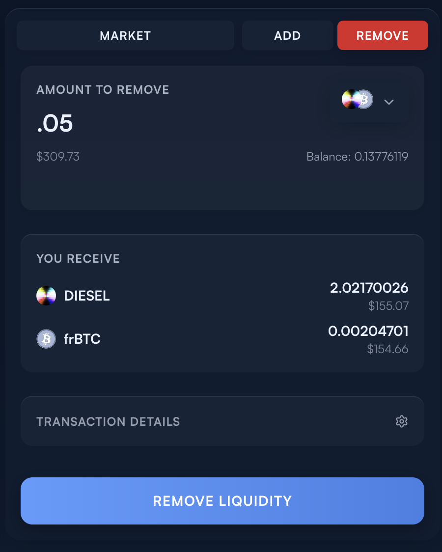 Remove Liquidity Interface